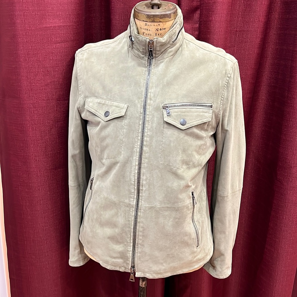 John Varvatos Suede Taupe light weight Jacket. Never worn. Brand new.